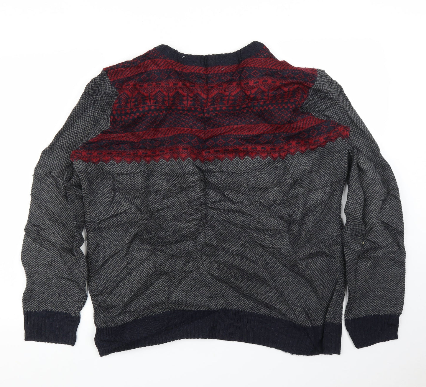 Avenue Mens Grey Fair Isle  Pullover Jumper Size L