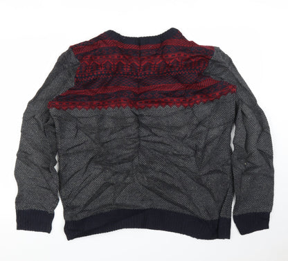 Avenue Mens Grey Fair Isle  Pullover Jumper Size L