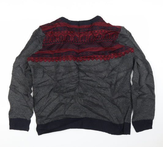 Avenue Mens Grey Fair Isle  Pullover Jumper Size L