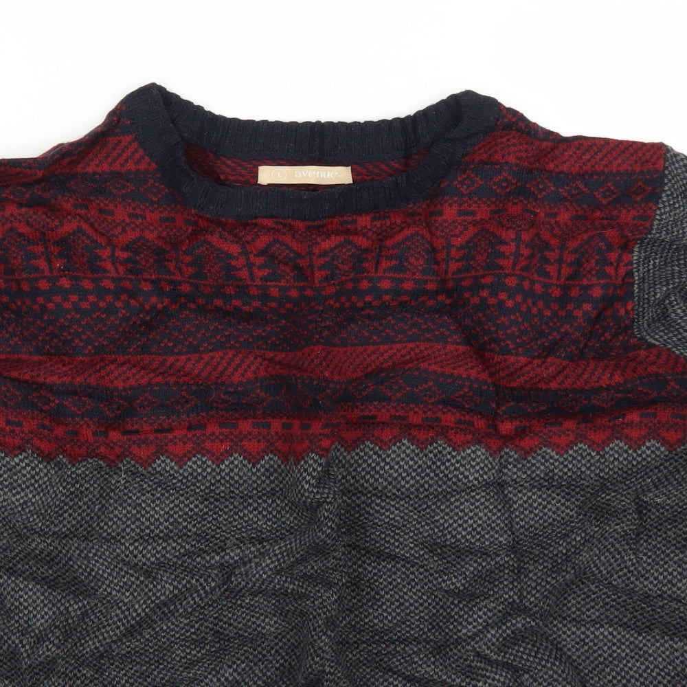 Avenue Mens Grey Fair Isle  Pullover Jumper Size L