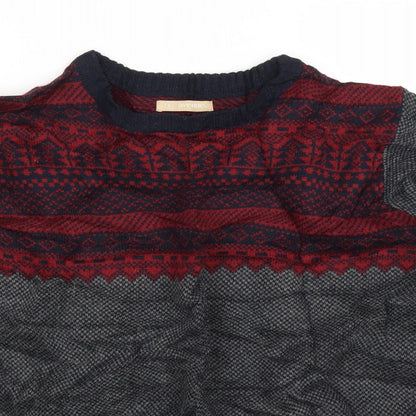 Avenue Mens Grey Fair Isle  Pullover Jumper Size L