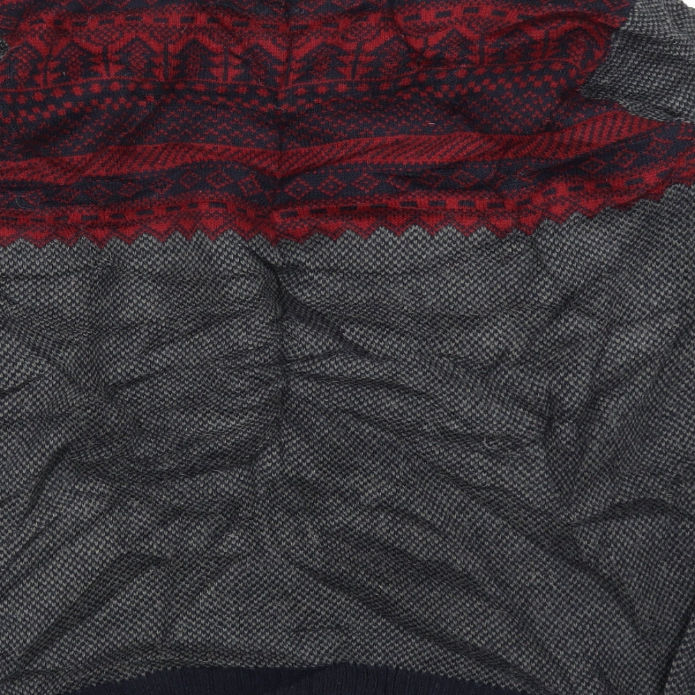 Avenue Mens Grey Fair Isle  Pullover Jumper Size L