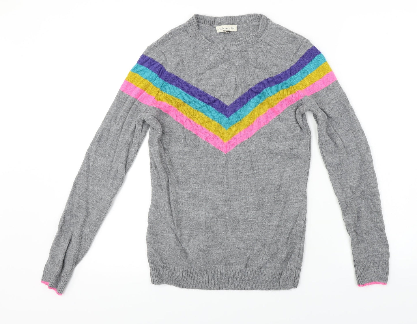 F&F  Womens Grey Striped  Pullover Jumper Size 6