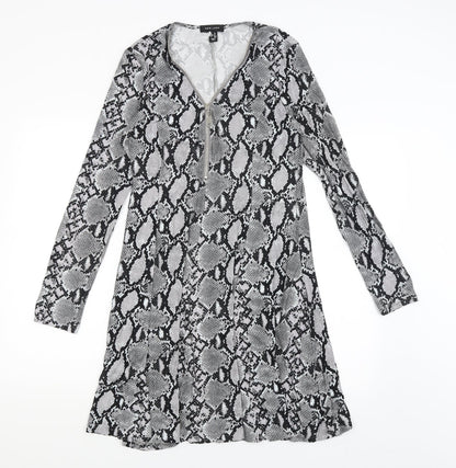 New Look Womens Black Animal Print  T-Shirt Dress  Size 12