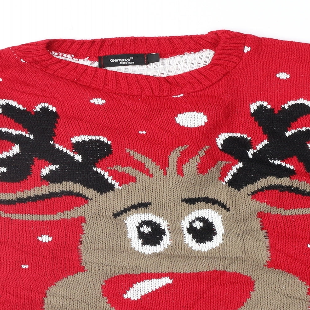 Womens UK Size M Glimpse Design Red Pullover Jumper