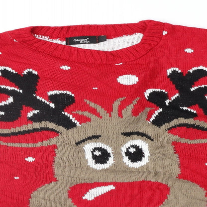 Womens UK Size M Glimpse Design Red Pullover Jumper