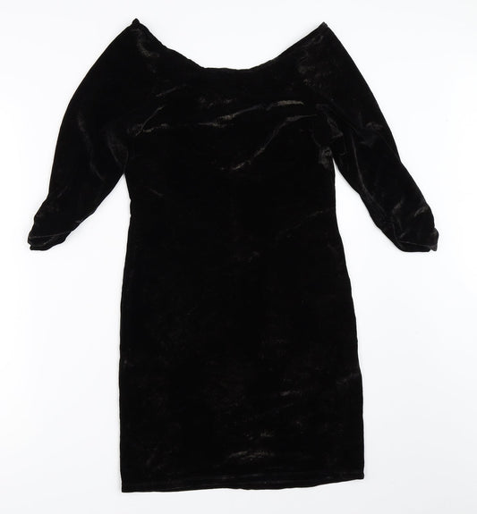 River Island Womens Black  Velour Bodycon  Size 12