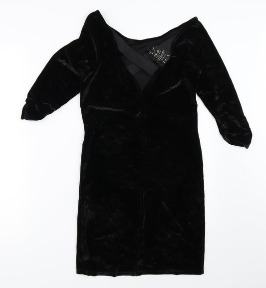 River Island Womens Black  Velour Bodycon  Size 12