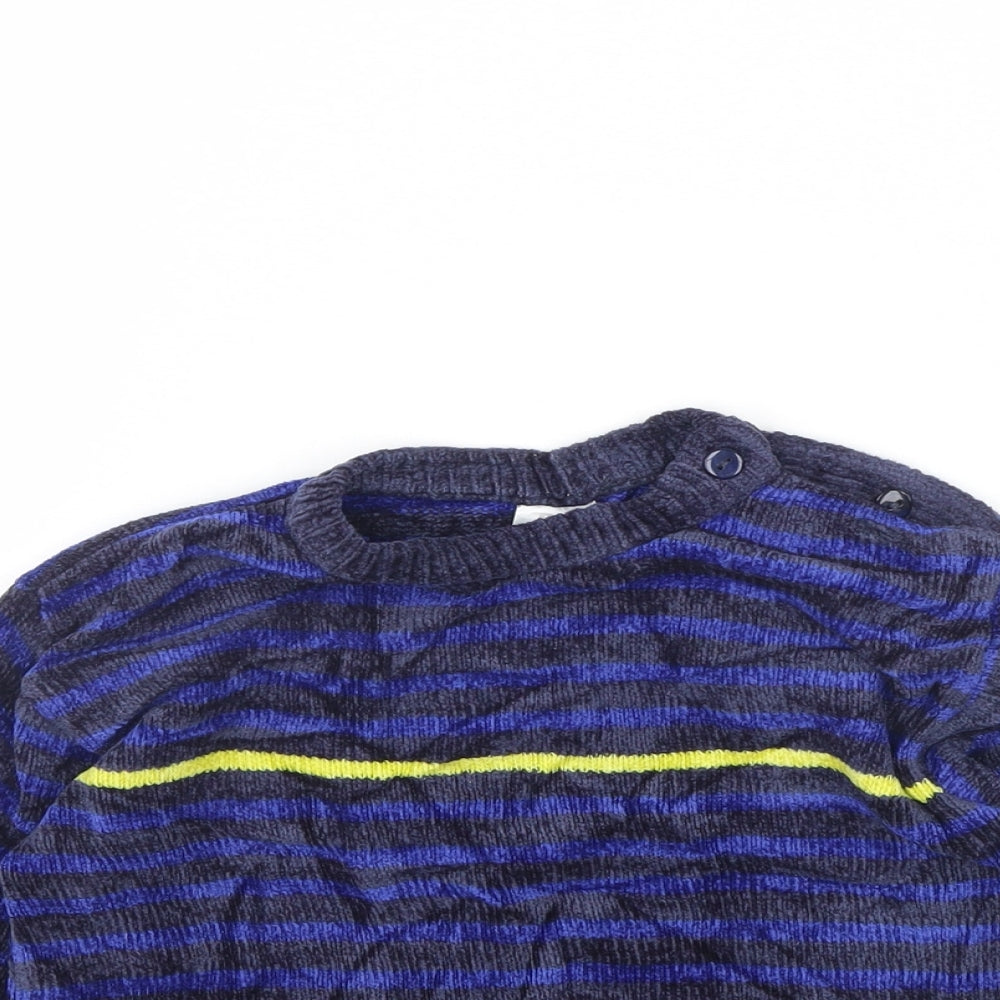 TU Girls Blue Striped Velour Pullover Jumper Size 3 Years