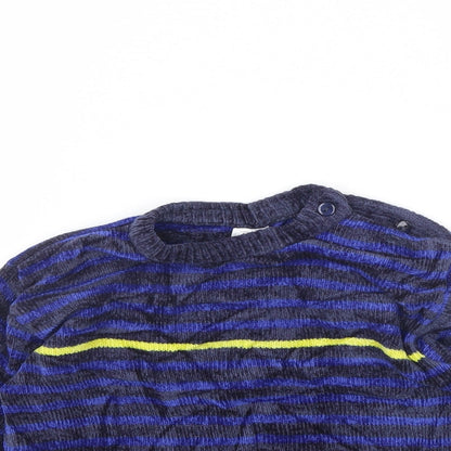TU Girls Blue Striped Velour Pullover Jumper Size 3 Years