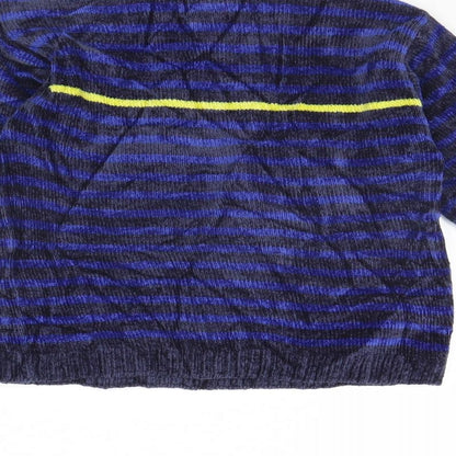 TU Girls Blue Striped Velour Pullover Jumper Size 3 Years