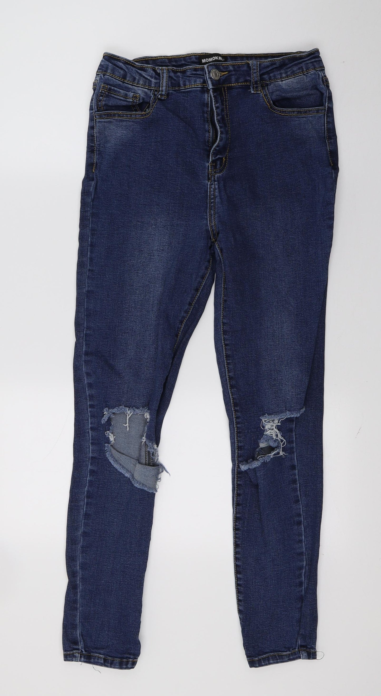 Womens UK Size 12 Momokrom Regular Fit Skinny Blue Jeans