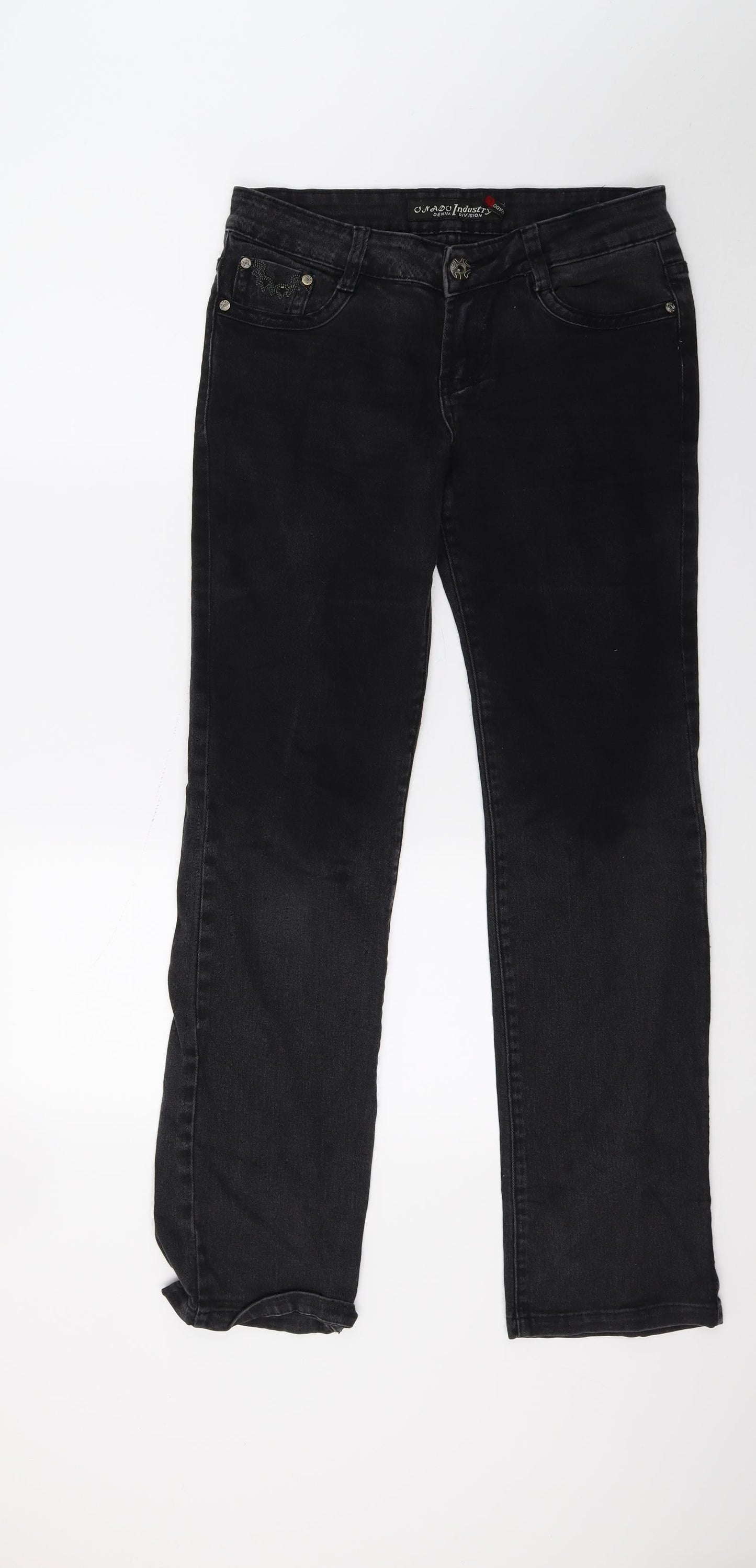 Mado Womens Black  Denim Straight Jeans Size L L29 in