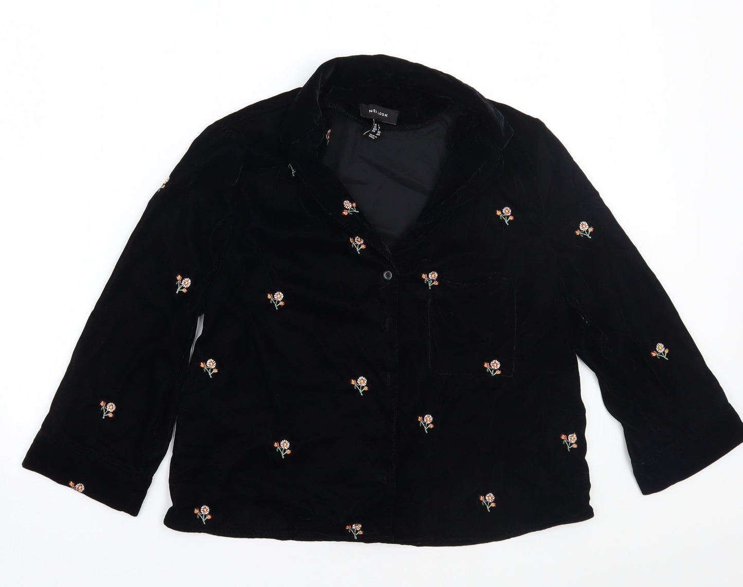 Womens UK Size 8 Newlook Black Basic Button-Up