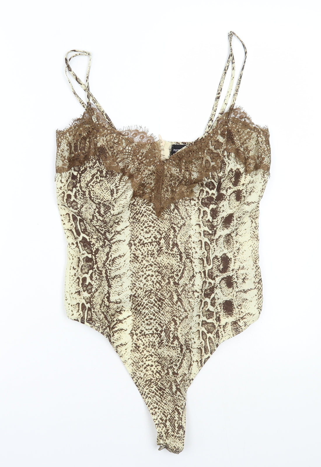 PRETTYLITTLETHING Womens Beige Animal Print  Bodysuit One-Piece Size 8