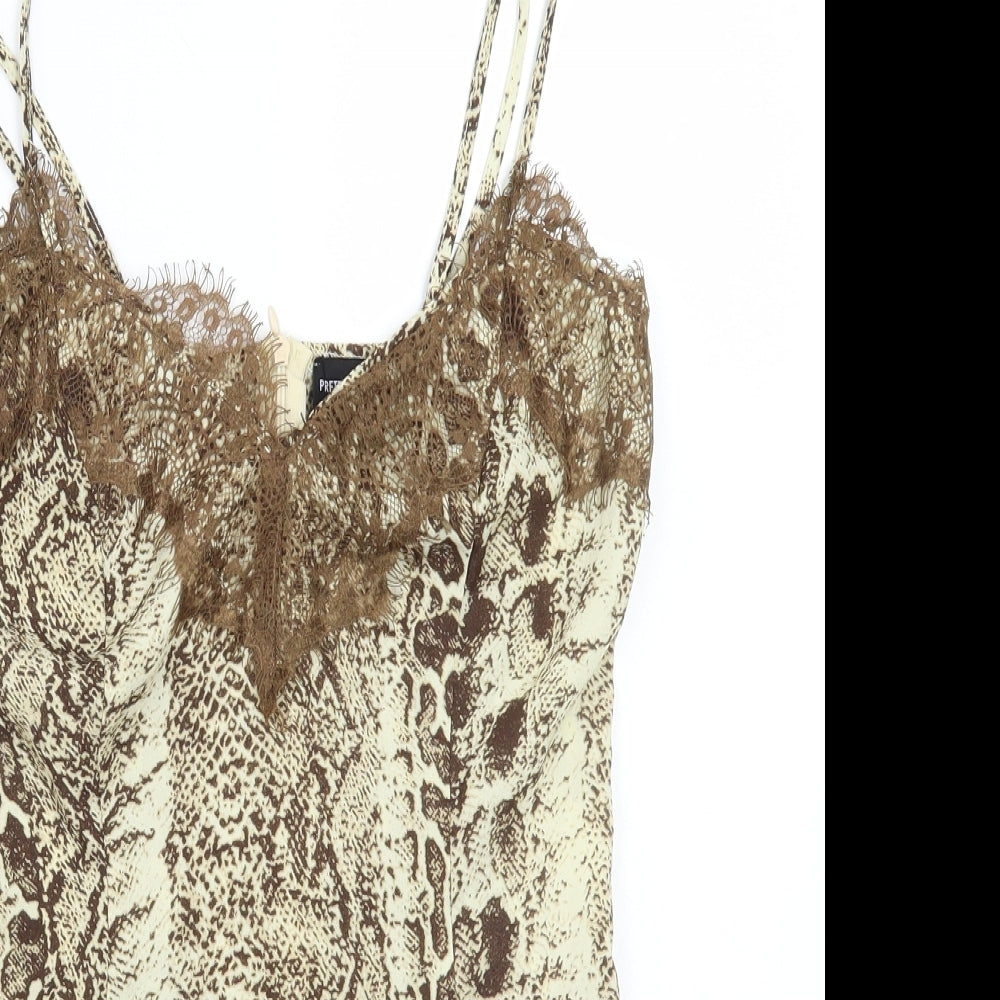 PRETTYLITTLETHING Womens Beige Animal Print  Bodysuit One-Piece Size 8