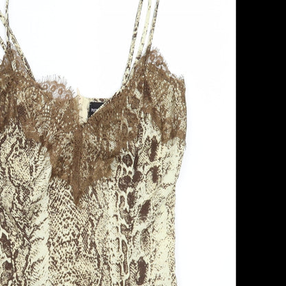 PRETTYLITTLETHING Womens Beige Animal Print  Bodysuit One-Piece Size 8