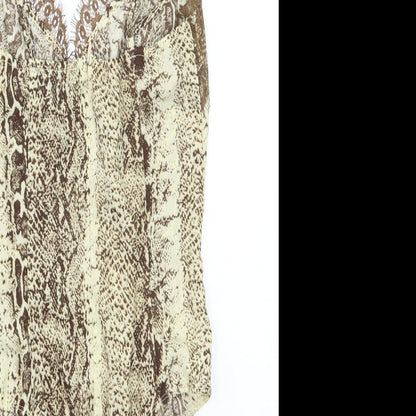 PRETTYLITTLETHING Womens Beige Animal Print  Bodysuit One-Piece Size 8