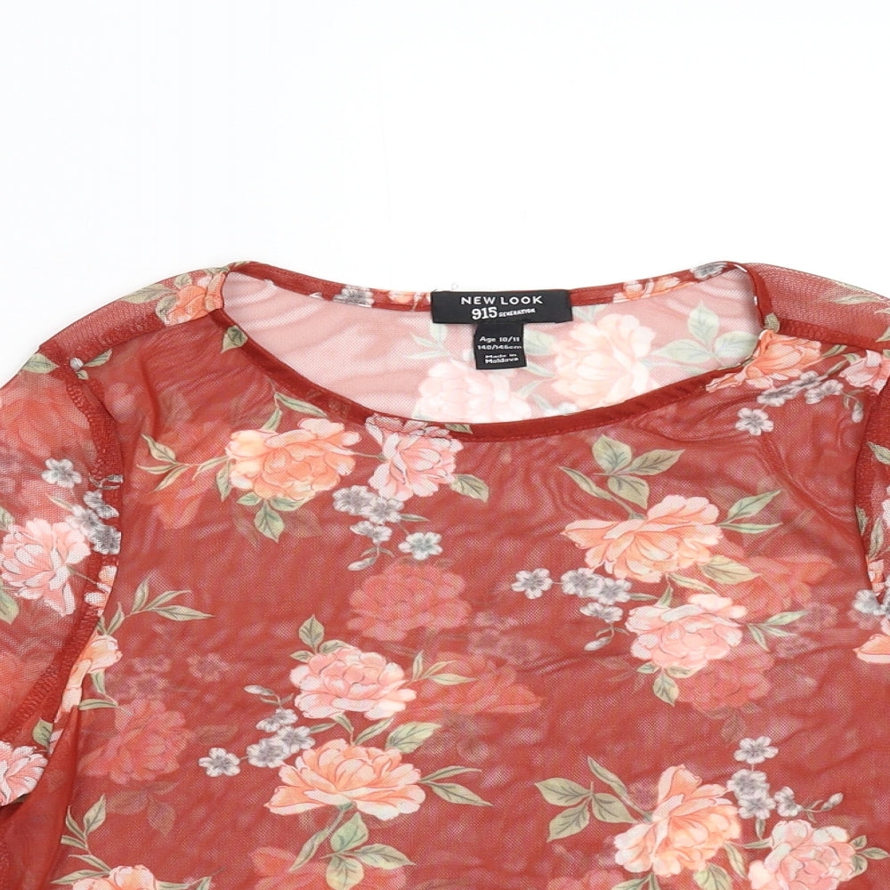New Look 915 Girls Orange Floral  Basic Blouse Size 10-11 Years