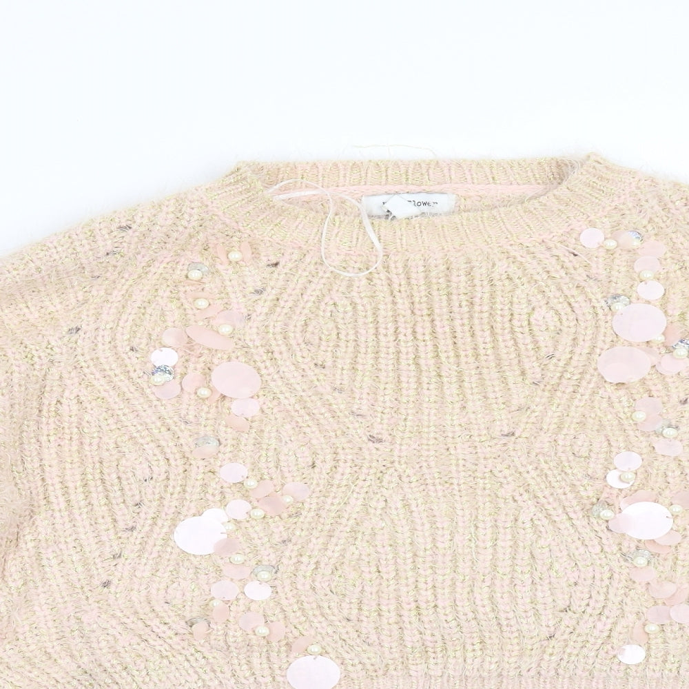 Womens UK Size M Wild Flower Pink Pullover Jumper