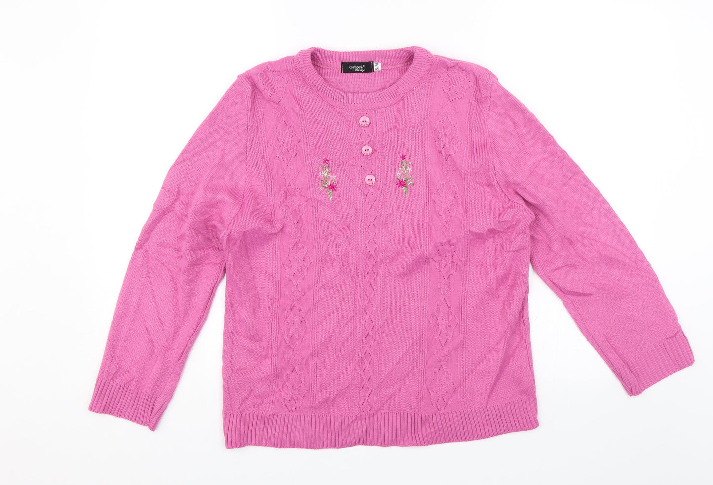 Womens UK Size S Glimpse Design Pink Pullover Jumper