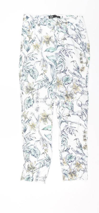 Womens UK Size XS Zara Regular Fit Chino White Trousers