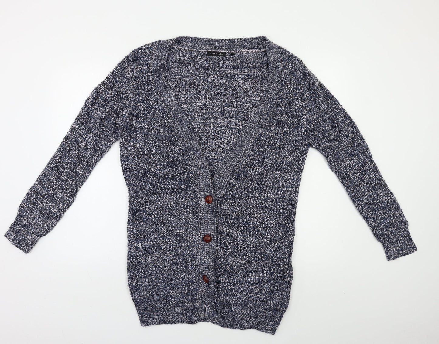 Brave Soul Womens Blue Herringbone  Full Zip Jumper Size S