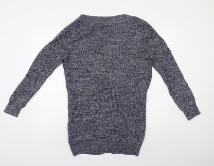 Brave Soul Womens Blue Herringbone  Full Zip Jumper Size S