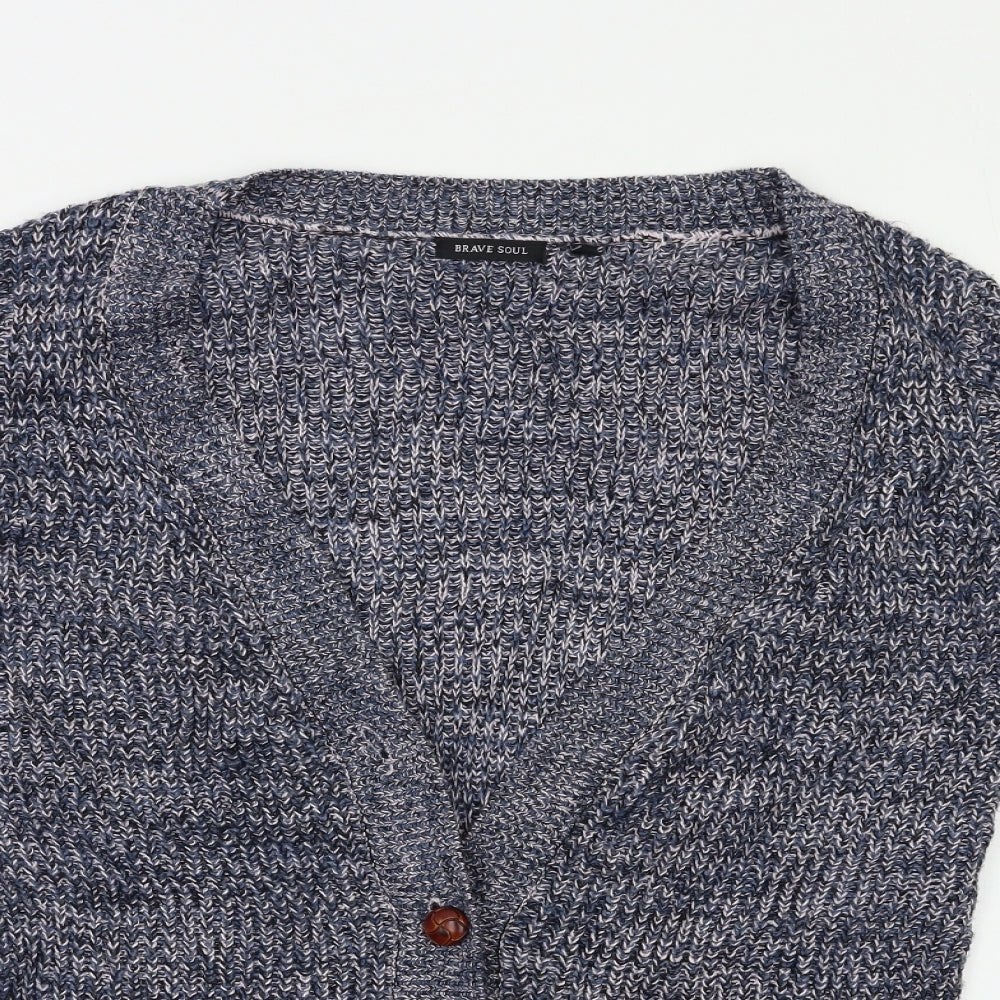 Brave Soul Womens Blue Herringbone  Full Zip Jumper Size S