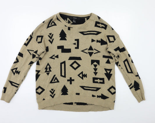 FOREVER 21 Womens Beige Geometric  Pullover Jumper Size S