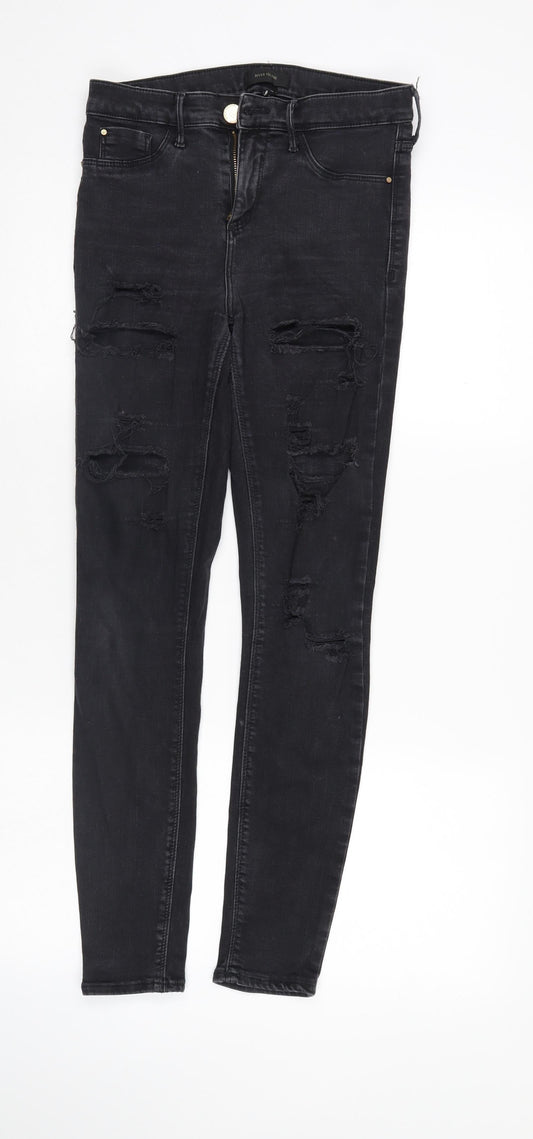 River Island Womens Black  Denim Tapered Jeans Size 10 L28 in
