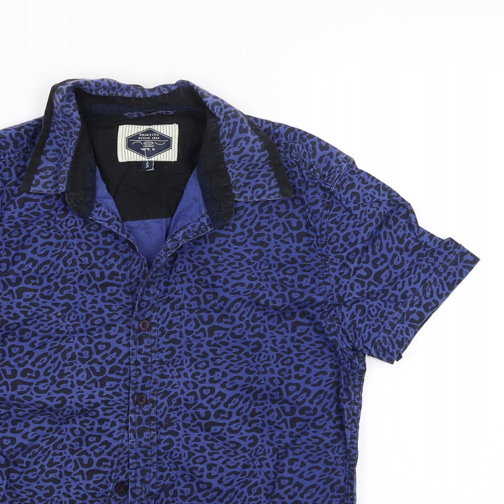Mens UK Size S New Look Blue  Button-Up Short Sleeve Casual Shirt