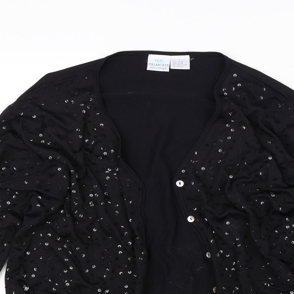 Princess Womens Black  Rayon Cardigan Jumper Size L