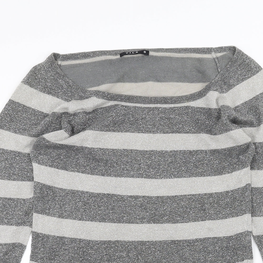 Womens UK Size S VILA Grey Basic T-Shirt