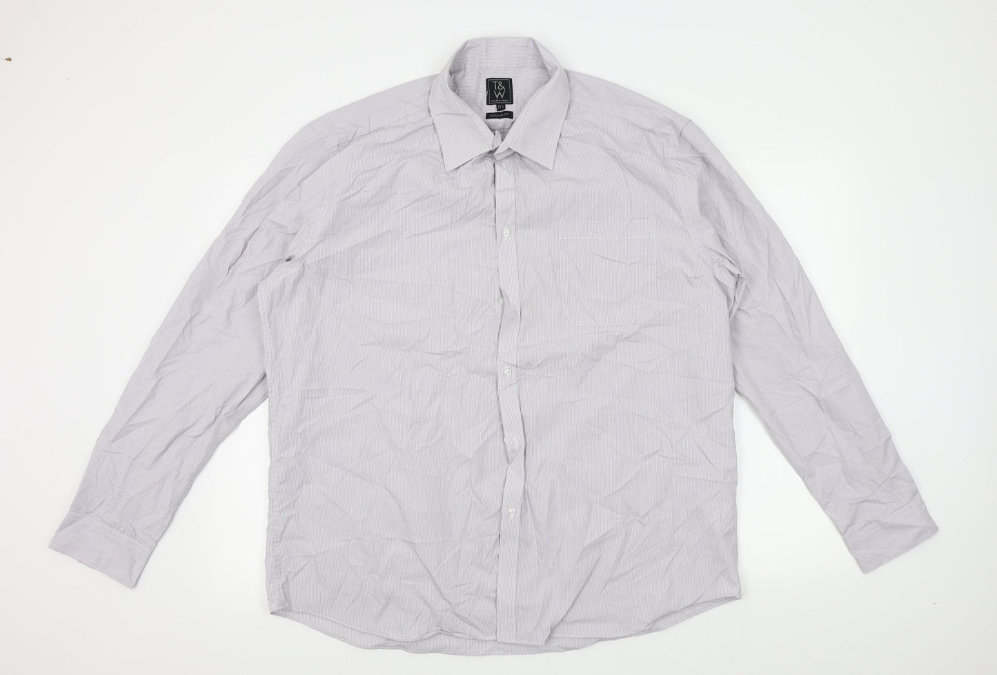 Taylor & Wright Mens Grey Striped   Button-Up Size 17  - 17 1/2