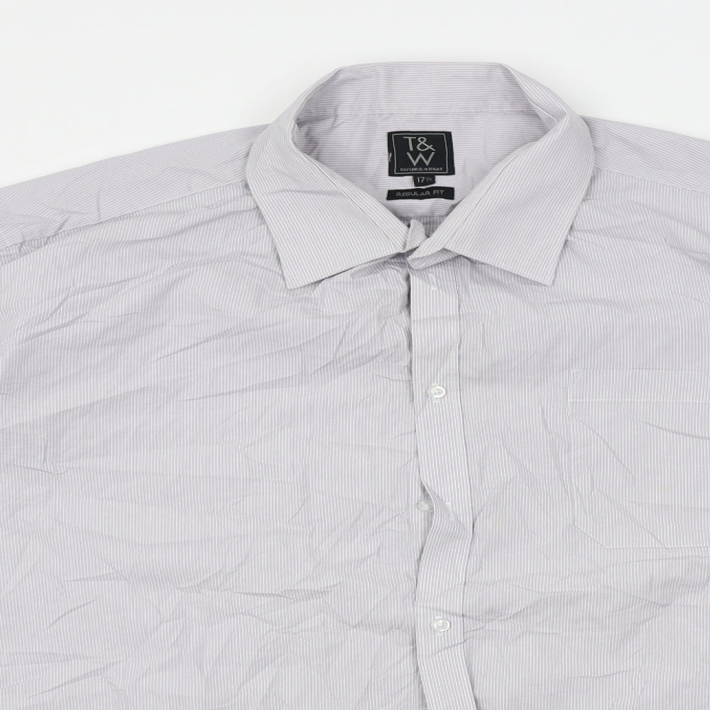 Taylor & Wright Mens Grey Striped   Button-Up Size 17  - 17 1/2