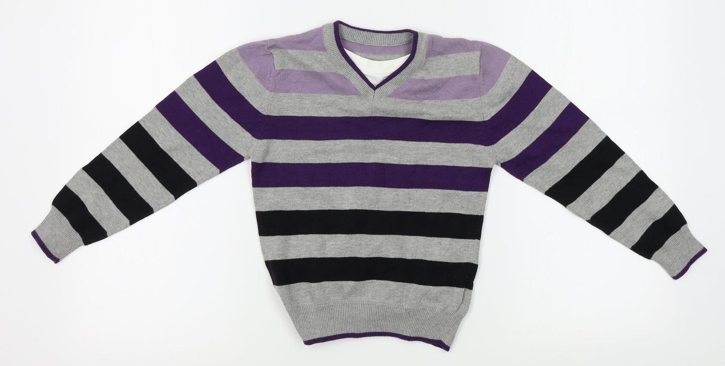 Matalan Girls Grey Striped  Pullover Jumper Size 6-7 Years