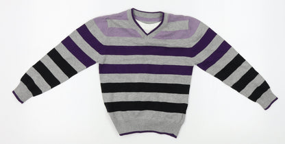 Matalan Girls Grey Striped  Pullover Jumper Size 6-7 Years
