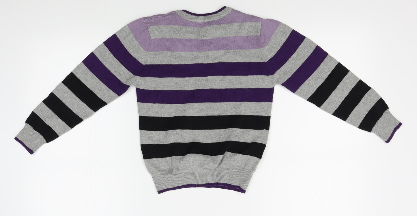 Matalan Girls Grey Striped  Pullover Jumper Size 6-7 Years