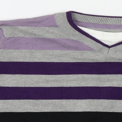 Matalan Girls Grey Striped  Pullover Jumper Size 6-7 Years