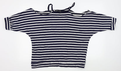 Boohoo Womens Blue Striped  Pullover Jumper Size 14  - shoulderless