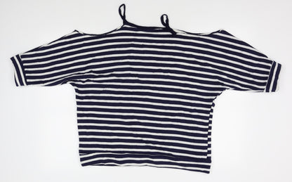 Boohoo Womens Blue Striped  Pullover Jumper Size 14  - shoulderless