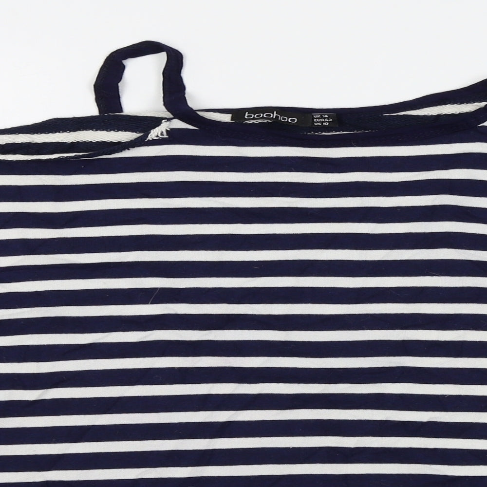 Boohoo Womens Blue Striped  Pullover Jumper Size 14  - shoulderless