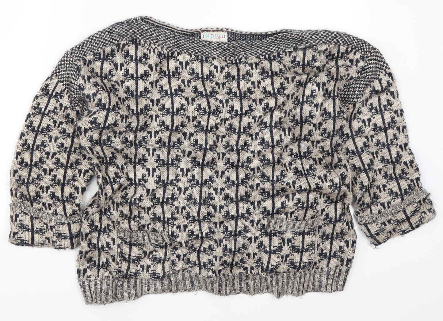 Marks and Spencer Womens Beige Geometric Knit Pullover Jumper Size 8  - Blue