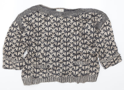 Marks and Spencer Womens Beige Geometric Knit Pullover Jumper Size 8  - Blue