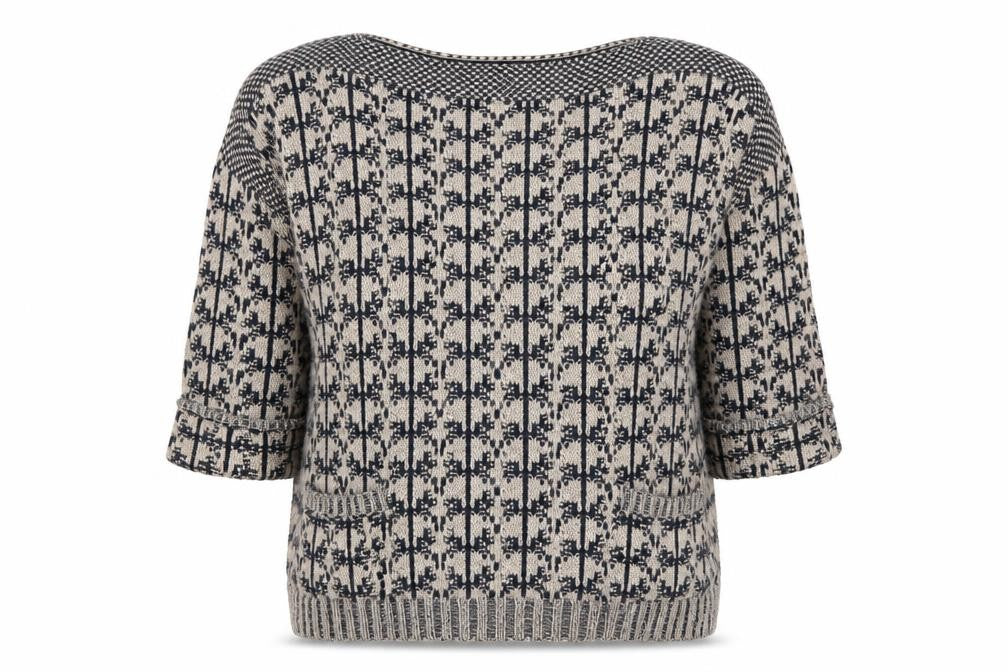 Marks and Spencer Womens Beige Geometric Knit Pullover Jumper Size 8  - Blue