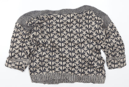 Marks and Spencer Womens Beige Geometric Knit Pullover Jumper Size 8  - Blue