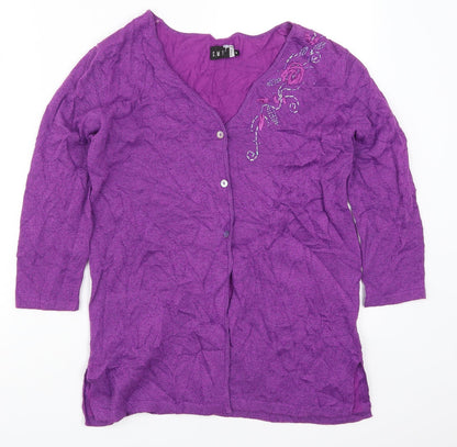 CMT Womens Purple   Cardigan Jumper Size M  - Flowers