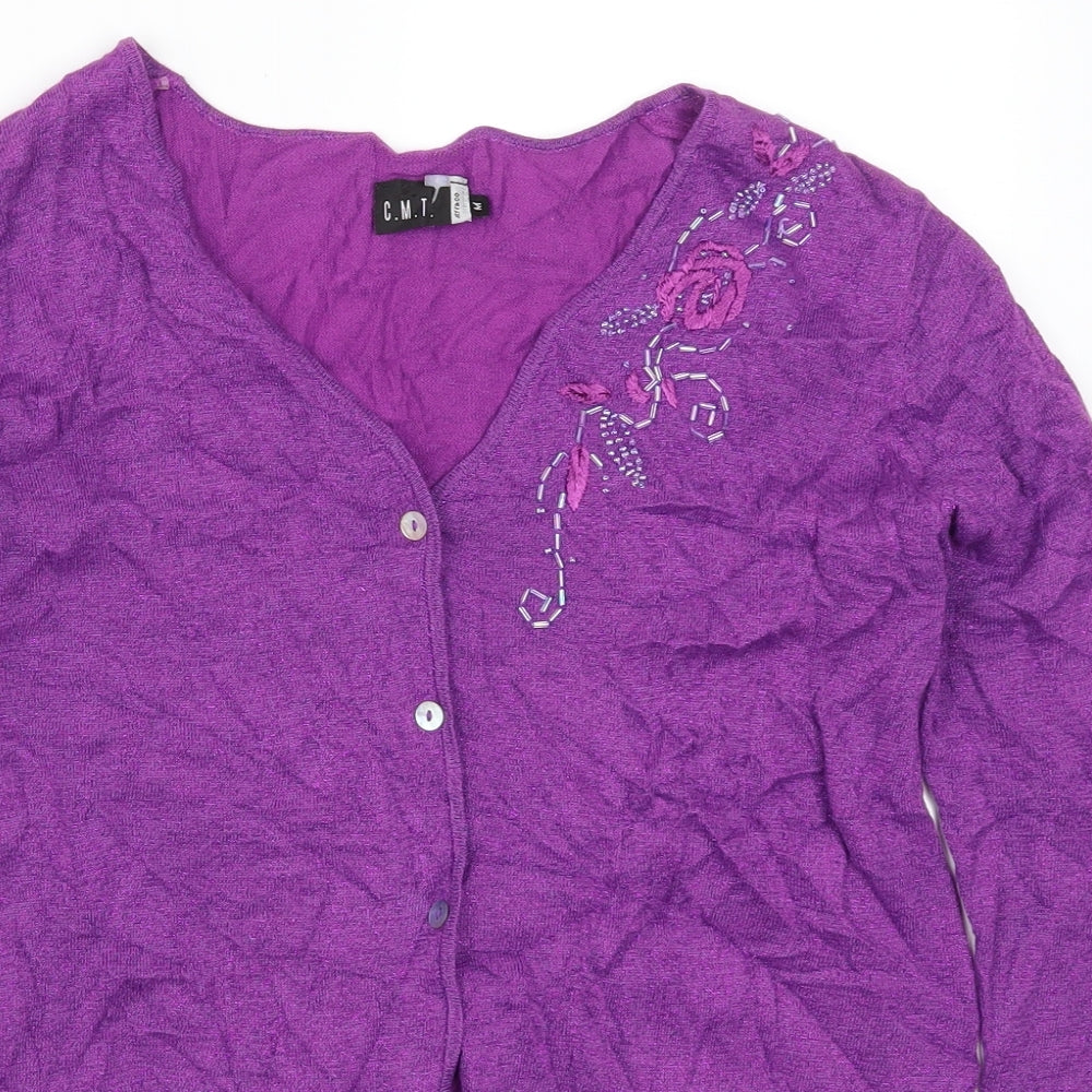 CMT Womens Purple   Cardigan Jumper Size M  - Flowers