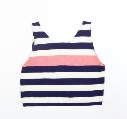 Jonathan Miller Womens Blue Striped Knit Cropped T-Shirt Size M